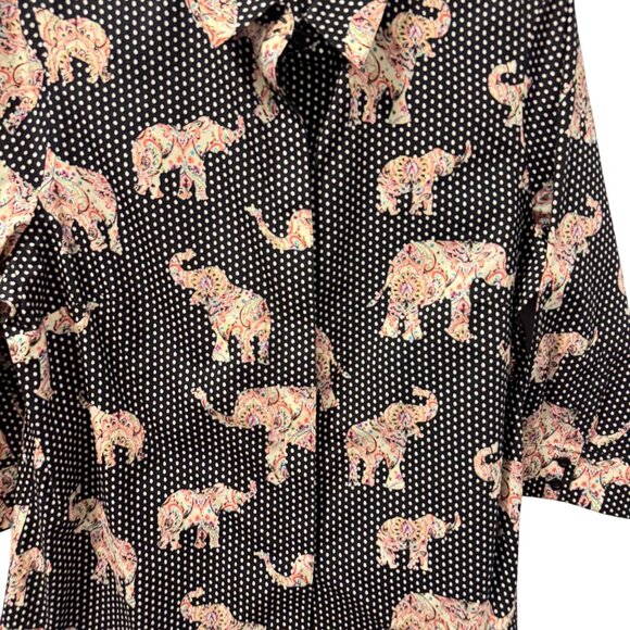 Chicos Black & White Paisley Elephant Print Button-Up Shirt Size 10 blouse - Picture 5 of 12